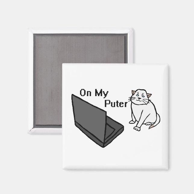 På Min Dator Roligt Dator Vit Katt Meme Magnet (Front/Back)