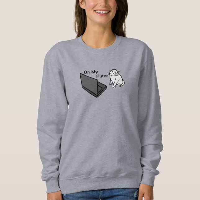 På Min Dator Roligt Dator Vit Katt Meme T Shirt (Framsida)