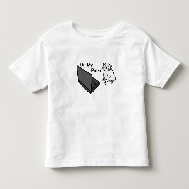 På Min Dator Roligt Dator Vit Katt Meme T Shirt (Framsida)