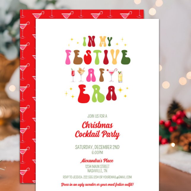 På min festliga AF Era-julen Cocktail Party Inbjudningar (In My Festive AF Era Christmas Cocktail Party Invitation, Holiday Invite, Trendy Modern Sassy)