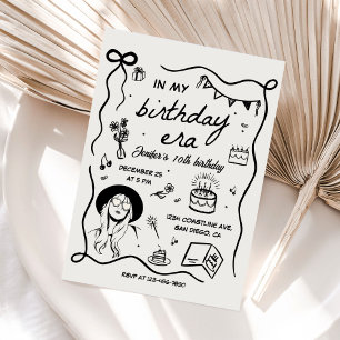 På min födelsedag Era Black Retro Birthday Inbjudningar