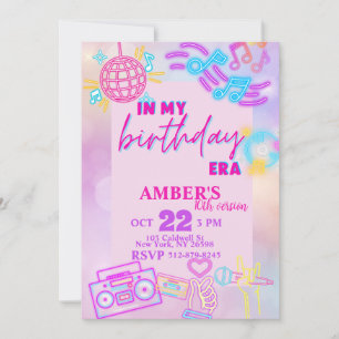 På min födelsedag Era rosa lila Neon Birthday Inbjudningar