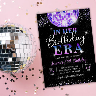 På min födelsedag vid Era-Lila Disco Birthday Inbjudningar