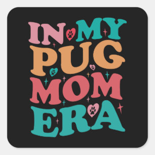 På min Pug Mamma Era Groovy Retro Gift Fyrkantigt Klistermärke