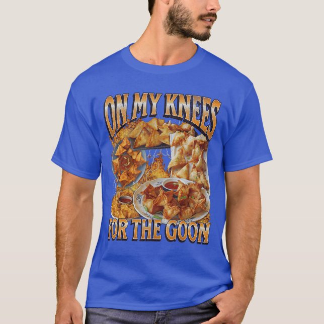 På mina knän Rollig Crab Rangoon-meme bootleg vint T Shirt (Framsida)