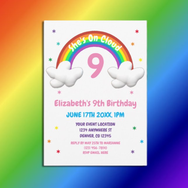 På moln 9! Rainbow Birthday Inbjudningar (Skapare uppladdad)