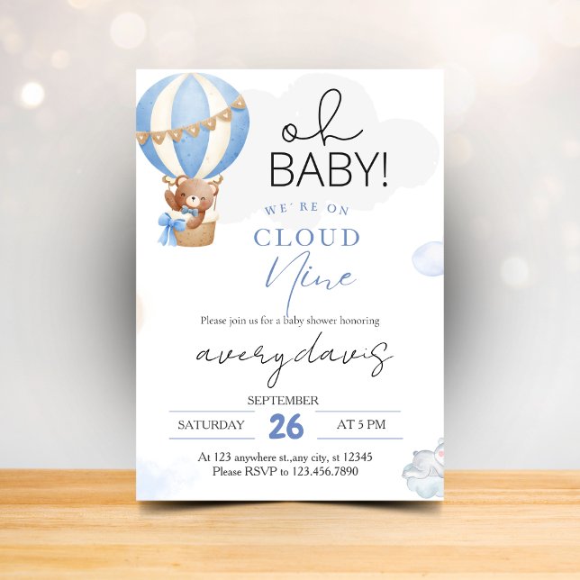 På moln nio Modern Blå Baby Boy Shower  Inbjudningar (Skapare uppladdad)