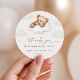 På moln nio neutral nallebabyshowerfavor runt klistermärke