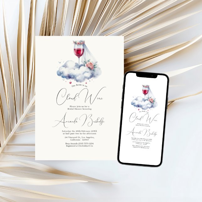 På Moln Vin Bröllopsdusch Inbjudningar (On Cloud Wine Bridal Shower Invitation)