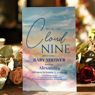 På molnet Nine Modern Baby Shower Inbjudningar