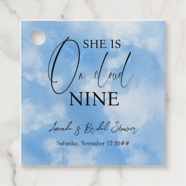 På molnet nio 9 Calligraphy Blue Möhippa Gåvor Etiketter (Framsida)