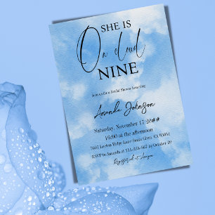 På molnet nio 9 Calligraphy Blue Möhippa Inbjudningar