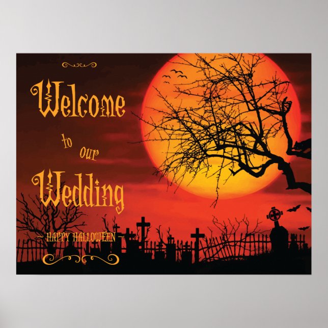På natten Halloween bröllopsmottagningsskylt 24x18 Poster (Framsidan)