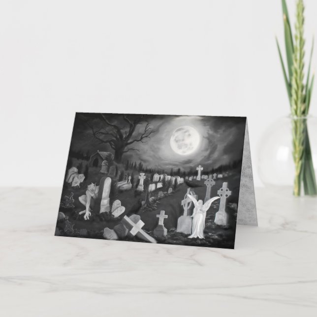På natten på kyrkogården - Angel med Djävulen Anteckningskort (Framsida)