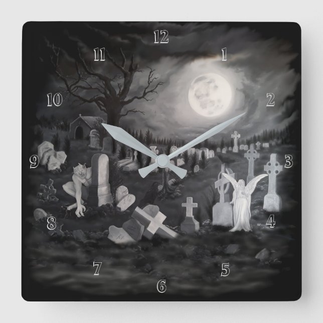 På natten på kyrkogården - Angel med Djävulen Fyrkantig Klocka (Framsida)