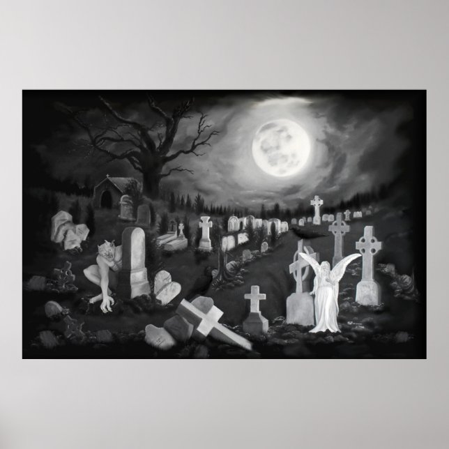 På natten på kyrkogården - Angel med Djävulen Poster (Framsidan)