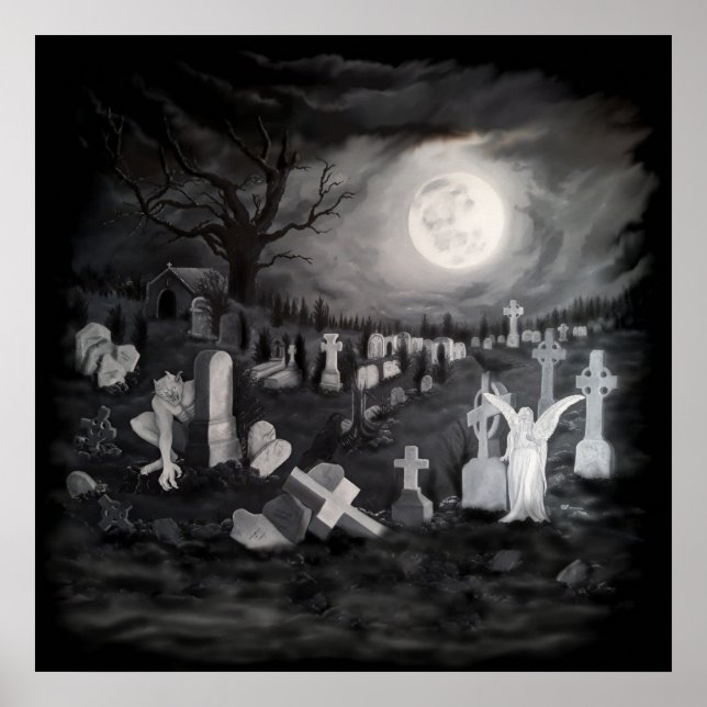 På natten på kyrkogården - Angel med Djävulen Poster (Framsidan)