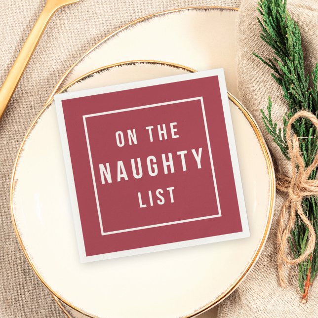 På Naughty List | Modern röd och vit Helgdag Pappersservett (Skapare uppladdad)