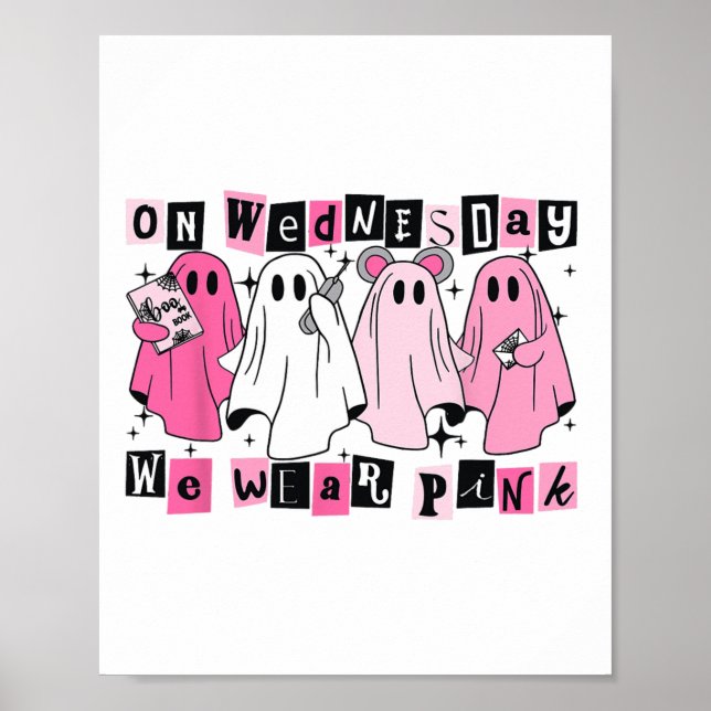 På onsdag Bära Cute Rosa Ghost Halloween Poster (Framsidan)