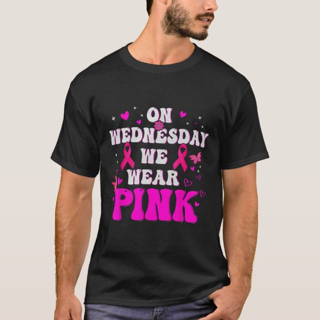 På onsdag Bära Rosa Ribbon Breast Cancer Awa T Shirt (Framsida)