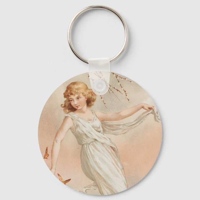 "På Påskglädje" - Vintage Tryck, L. Prang & Co. Nyckelring (Framsida)