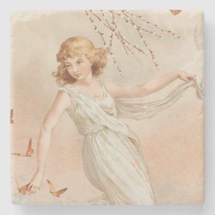 "På Påskglädje" - Vintage Tryck, L. Prang & Co. Stenunderlägg