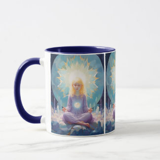 På Peace Meditating Yoga Girl Crystals Blue Lila Mugg