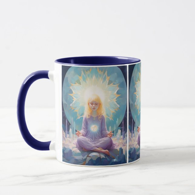 På Peace Meditating Yoga Girl Crystals Blue Lila Mugg (Vänster)