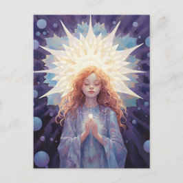 På Peace Meditating Yoga Girl Crystals Blue Lila Vykort