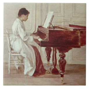 På pianot 1887 (olja på kanfas) kakelplatta