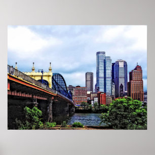 PA - Pittsburgh Skyline by Smithfield St Bridge Poster