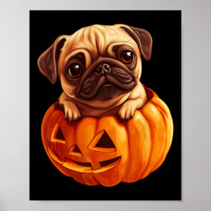 På Pumpkin Halloween Pugkin Cute Pug Halloween Poster