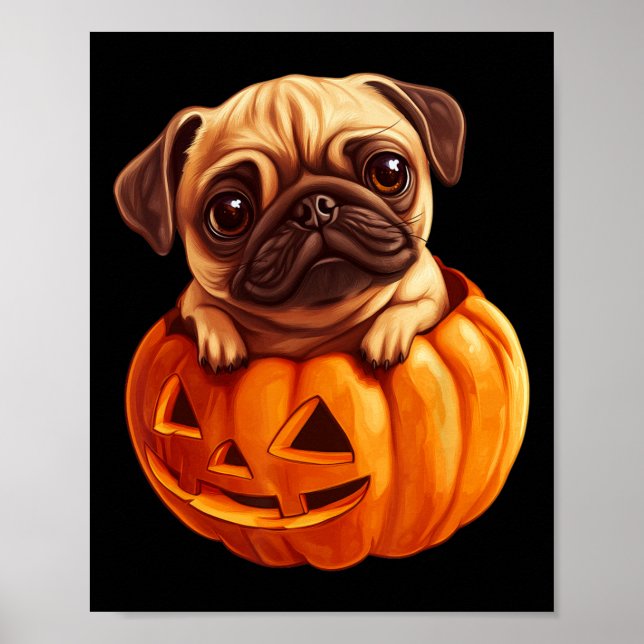 På Pumpkin Halloween Pugkin Cute Pug Halloween Poster (Framsidan)
