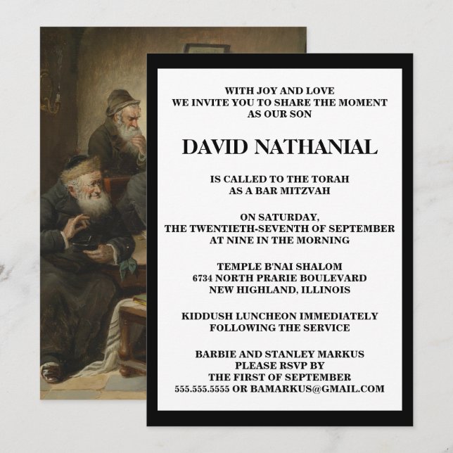 "På Rabbis" av Carl Schleicher Pub Mitzvah Inbjudningar (Fram/baksida)