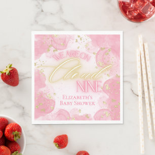 På Rosa Cloud Nine 9 Guld Glitter Baby Shower Pappersservett