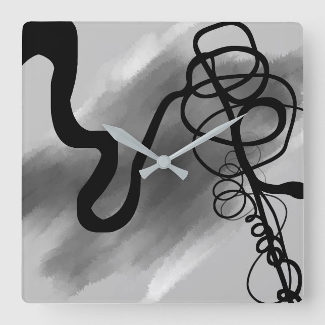 På rutnätet: Abstrakt Grått, svartvitt Fyrkantig Klocka (Framsida)