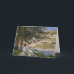 På Seinebanken | Claude Monet Kort<br><div class="desc">På Seine Bank, Bennecourt (1868), eller River Scene i Bennecourt, är en olja på målarduk av Fransk imponerande målare Claude Monet. Konsten framställer Monets framtida hustru Camille Doncieux tittar tillbaka från en ö i Seine mot byn Gloton i utkanten av Bennecourt. Använda verktygen för att lägga till anpassningsbar eller anpassa...</div>