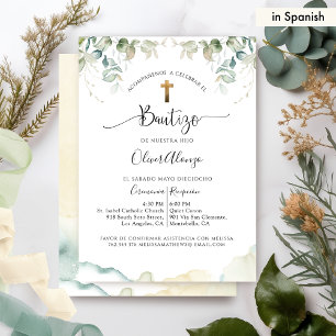 På spanska, Elegant Eucalyptus Greenery Baptism Inbjudningar