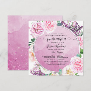 På spanska, Elegant Fuchsia Blommigt Quinceañera Inbjudningar