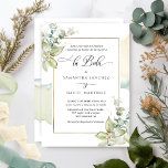 På spanska, Elegant Greenery bröllopsinbjudan Inbjudningar<br><div class="desc">Deleita a tus invitados con esta hermosa invitación de boda con acuarela verde en cascada y detalles con bellísimas hojas de Eucalipto. Mancha de acuarela y hojas de Eucalipto en una kombinación de colores suaves en verde, azul, beige y amarillo cafe. Parte posterior con atractiva mancha de acuarela y sjuk...</div>