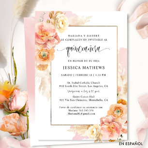 På spanska, Unik Elegant Rosa Blommigt Quinceañera Inbjudningar
