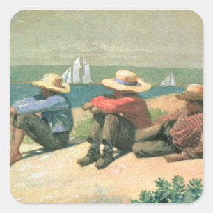På stranden 1875 (w/c) fyrkantigt klistermärke