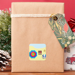 På stranden fyrkantigt klistermärke