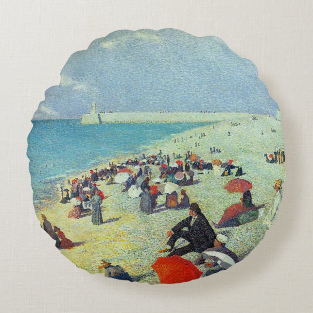 På stranden rund kudde (Framsidan)