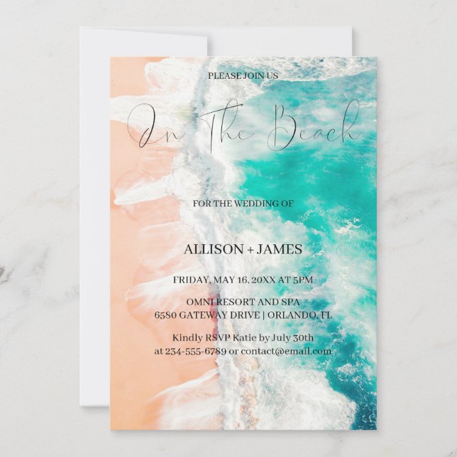 På stranden: Watercolor Beach Wedding Inbjudningar (Framsida)