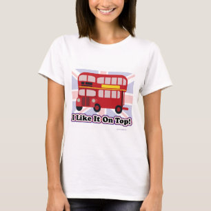På Top London Dubbla Decker Buss Tecknad Motto Tee Shirt