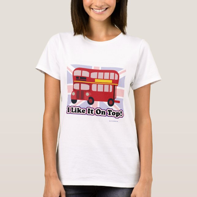 På Top London Dubbla Decker Buss Tecknad Motto Tee Shirt (Framsida)