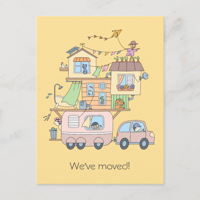 På väg Familj Husvagn - Ny adress Meddelande Vykort (Framsida)