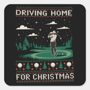 På väg hem till jul Golf Rolig ful jul  Fyrkantigt Klistermärke