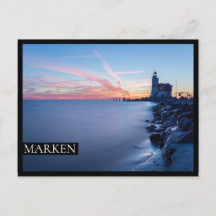 Paard van Marken fyr i en blå soluppgång Vykort